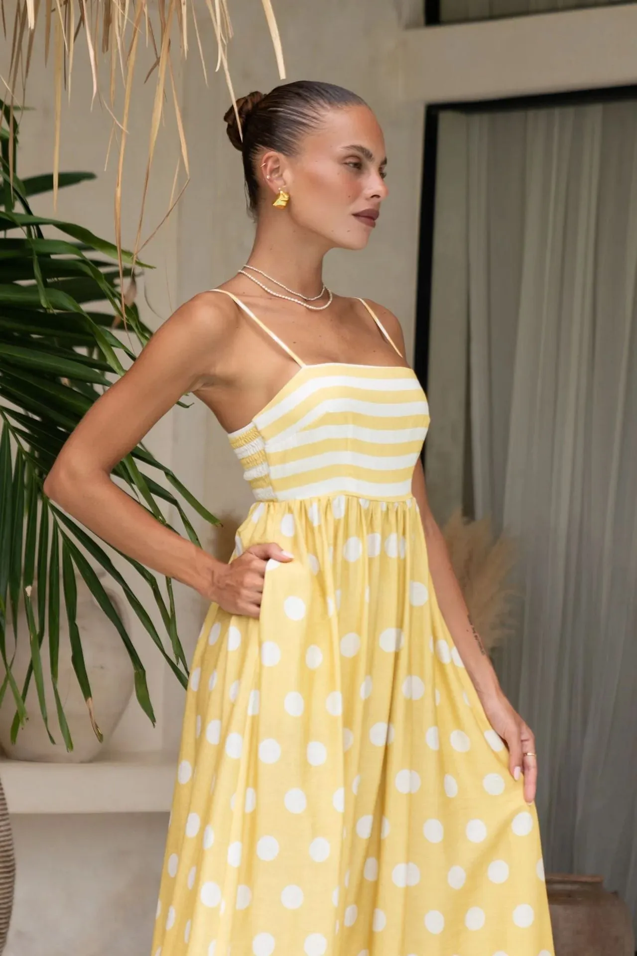 Summer Printed Backless High Waist Dress