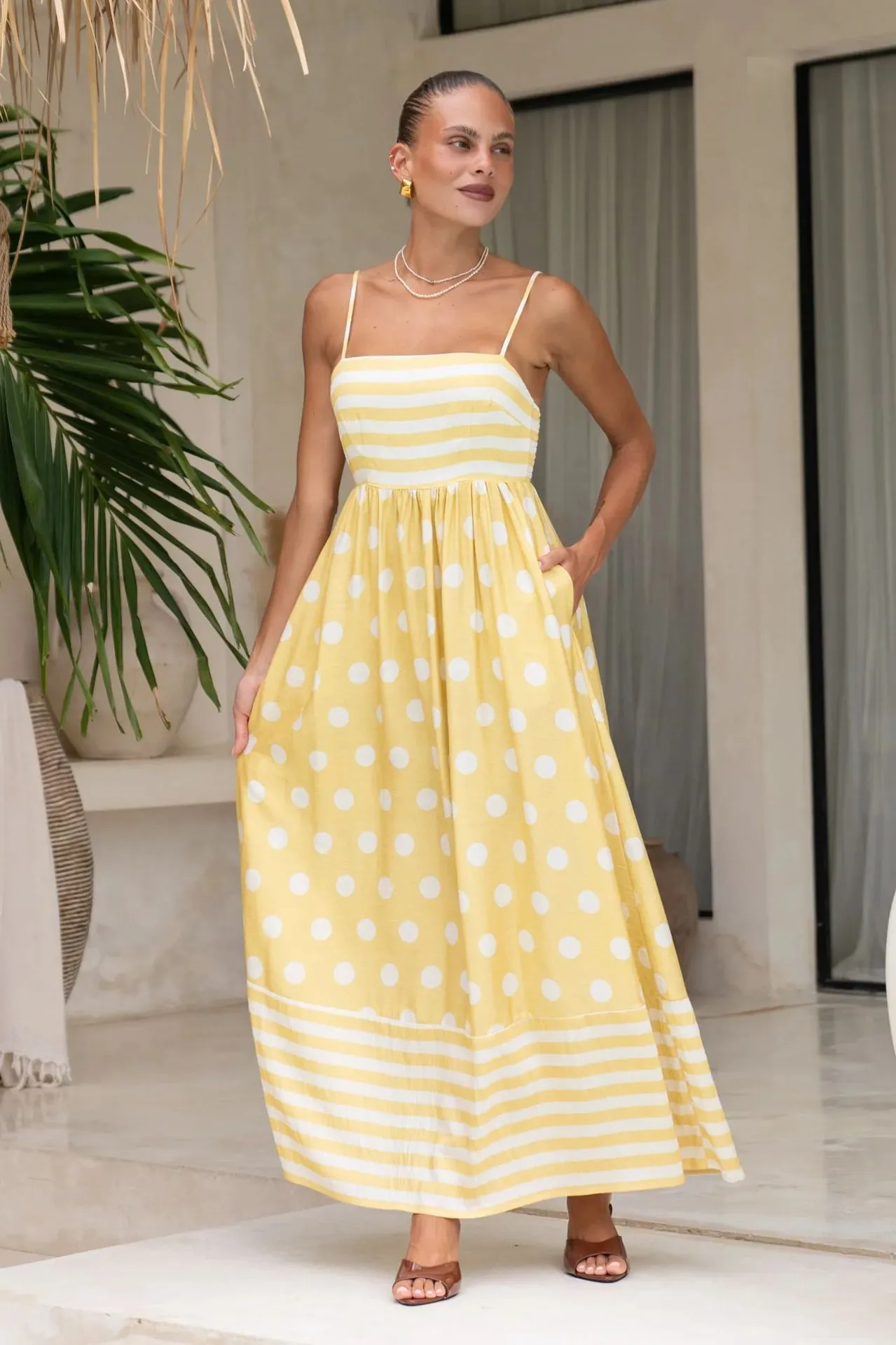 Summer Printed Backless High Waist Dress