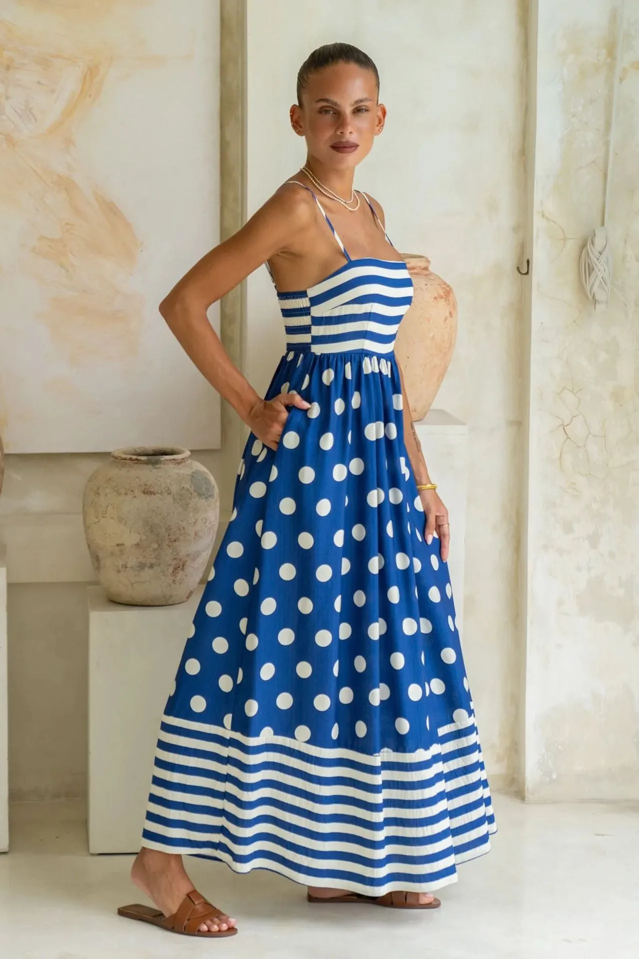 Summer Printed Backless High Waist Dress