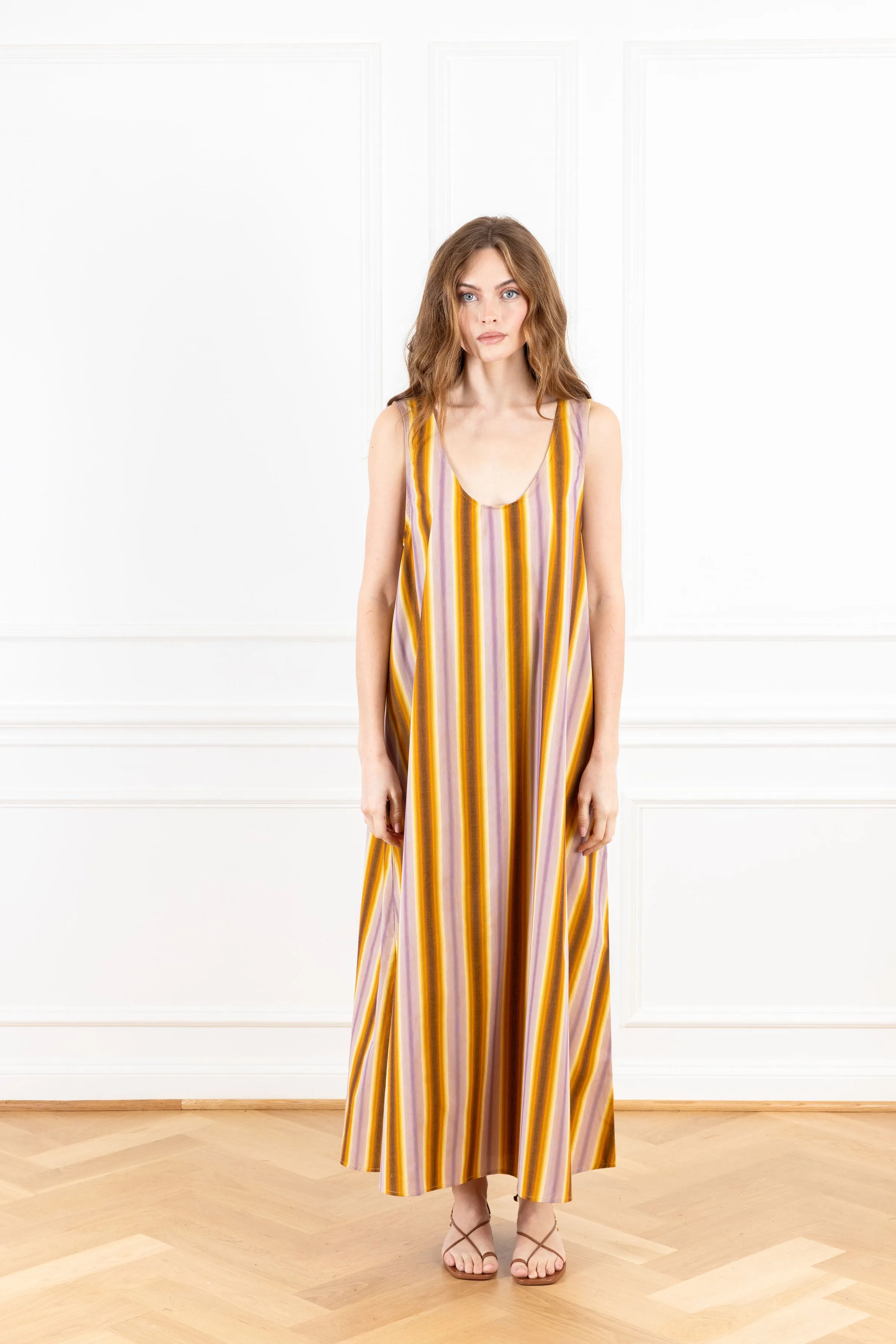 Sunset Stripe Maxi Swing Dress