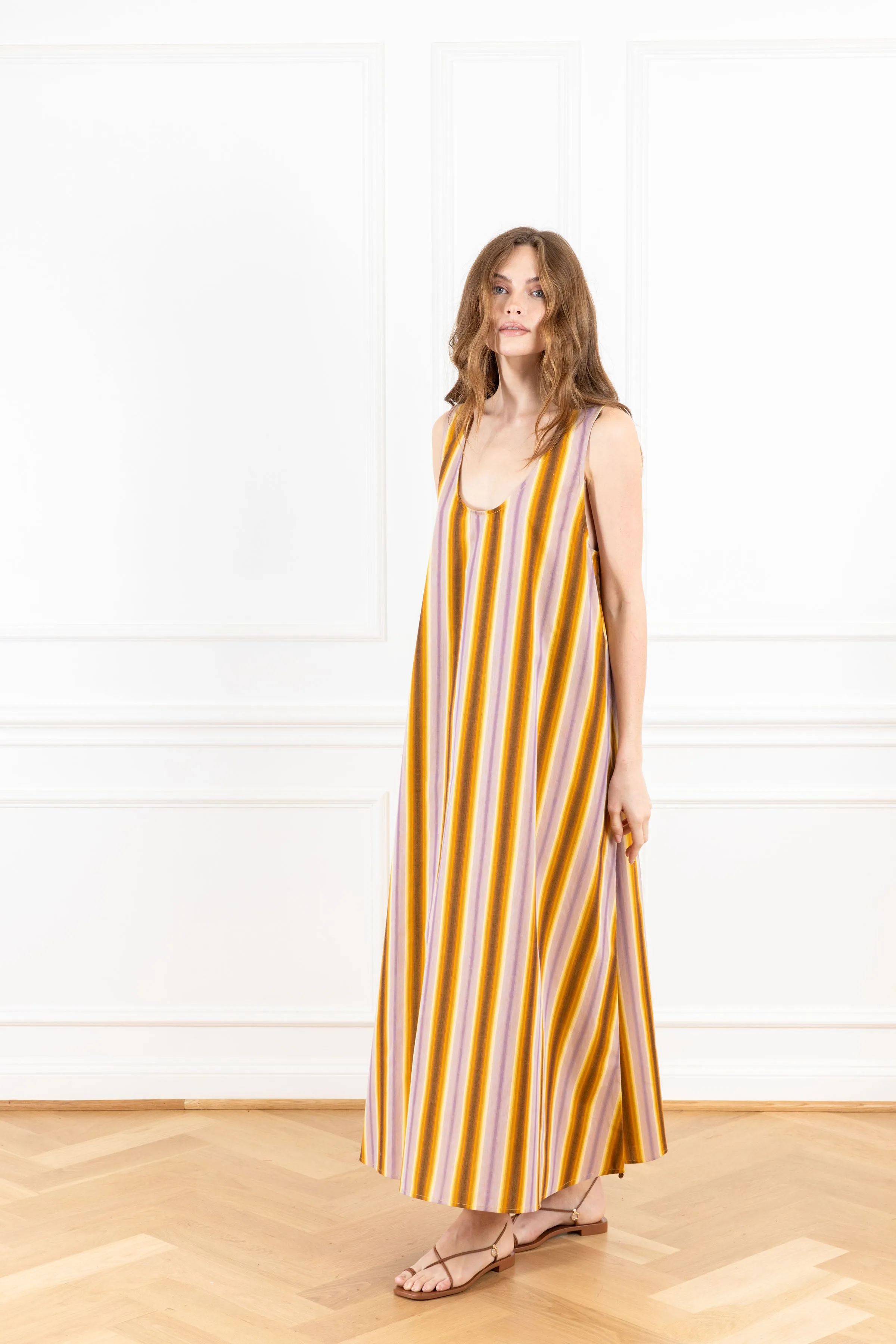 Sunset Stripe Maxi Swing Dress