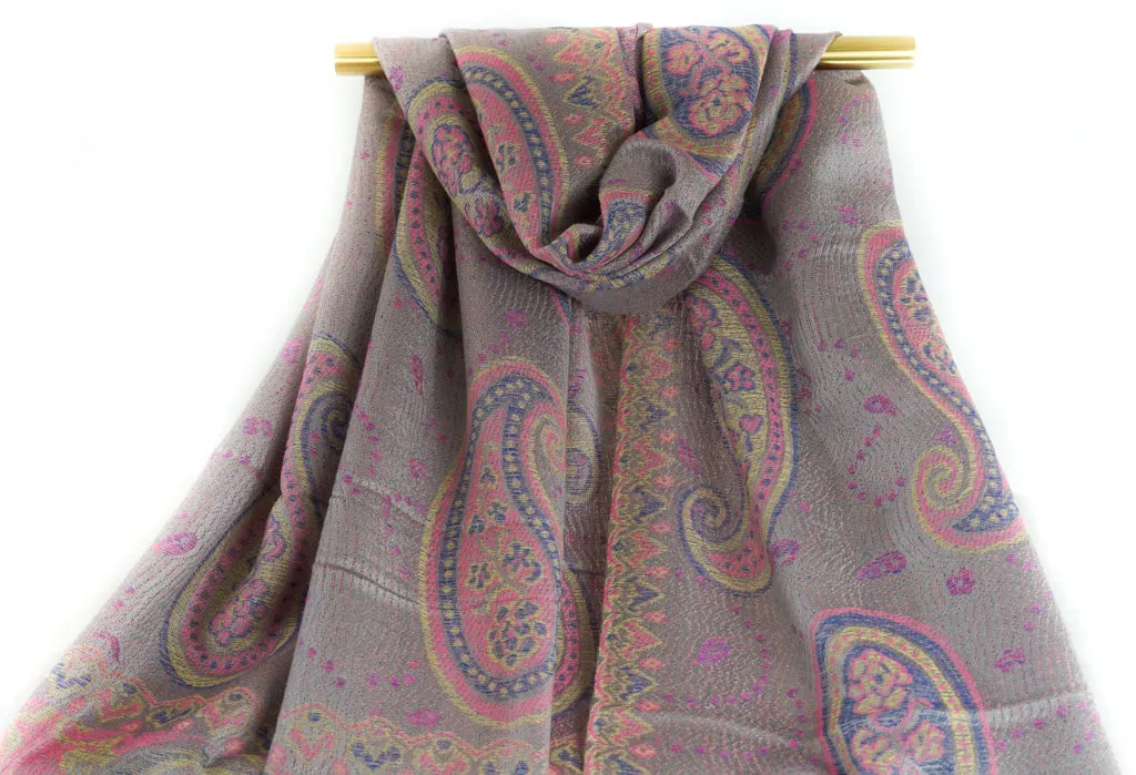 Taupe Majestic Paisley Pashmina Scarf Bohemian Shawl