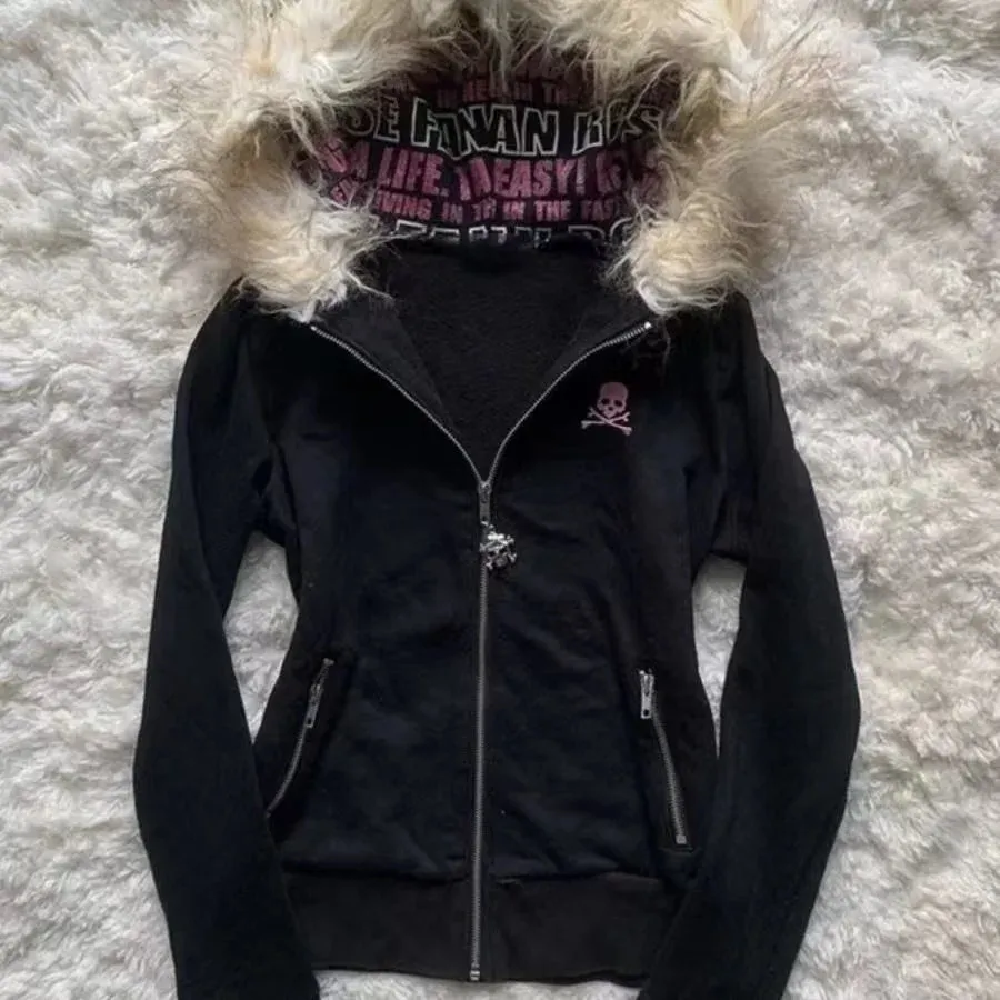 TAVIMART  -  Autumn and Winter Classic Harajuku Style Fashion Retro Hoodie Winter Thick Fur Leather Collar Women's Popular Jacket Top