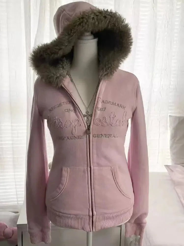 TAVIMART  -  Autumn and Winter Classic Harajuku Style Fashion Retro Hoodie Winter Thick Fur Leather Collar Women's Popular Jacket Top