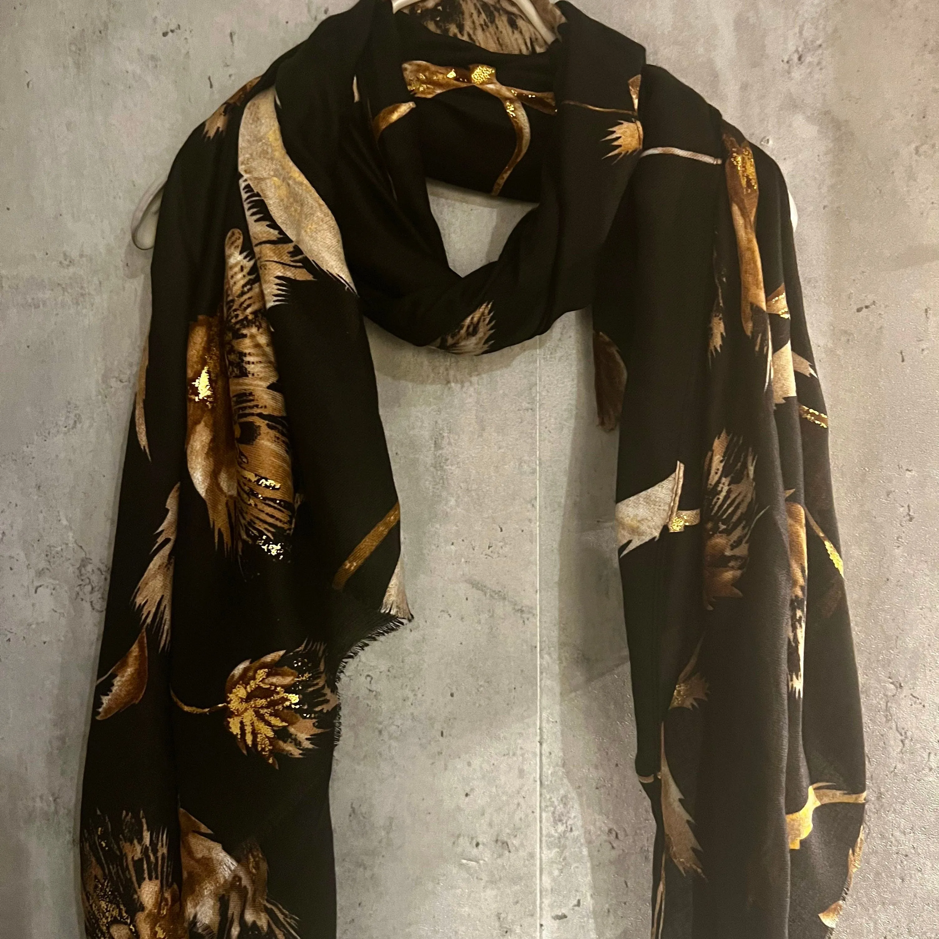 Thistle Flowers Gold Dusk Black Cotton Scarf/Spring Summer Autumn Scarf/Scarf Women/Gift For Her Birthday Christmas/Gifts For Mum/UK Seller