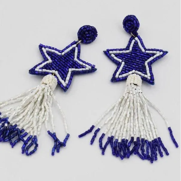 Treasure Jewels, Blue Star and Tassel Earrings