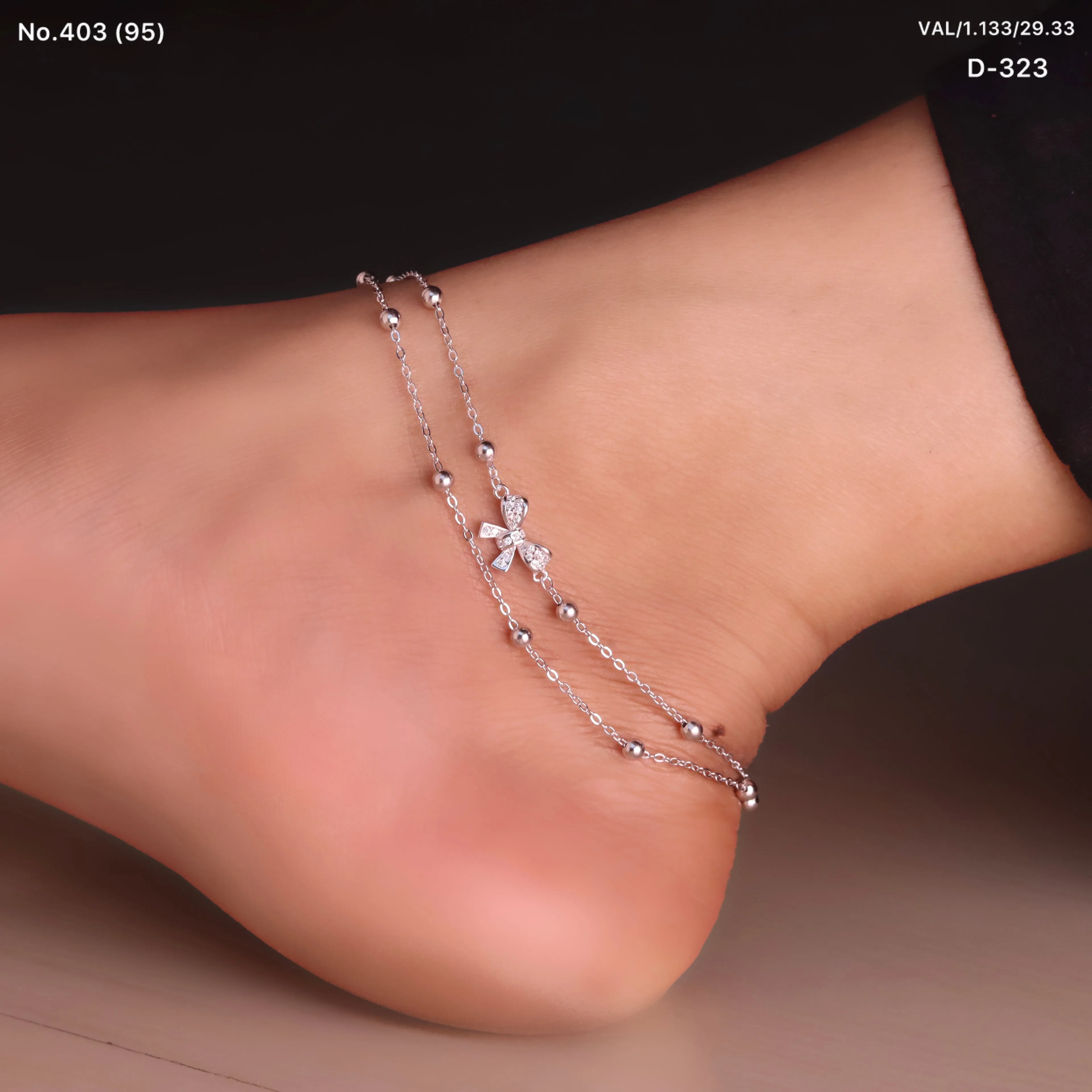 Twin Layer Bow Silver Payal for Women