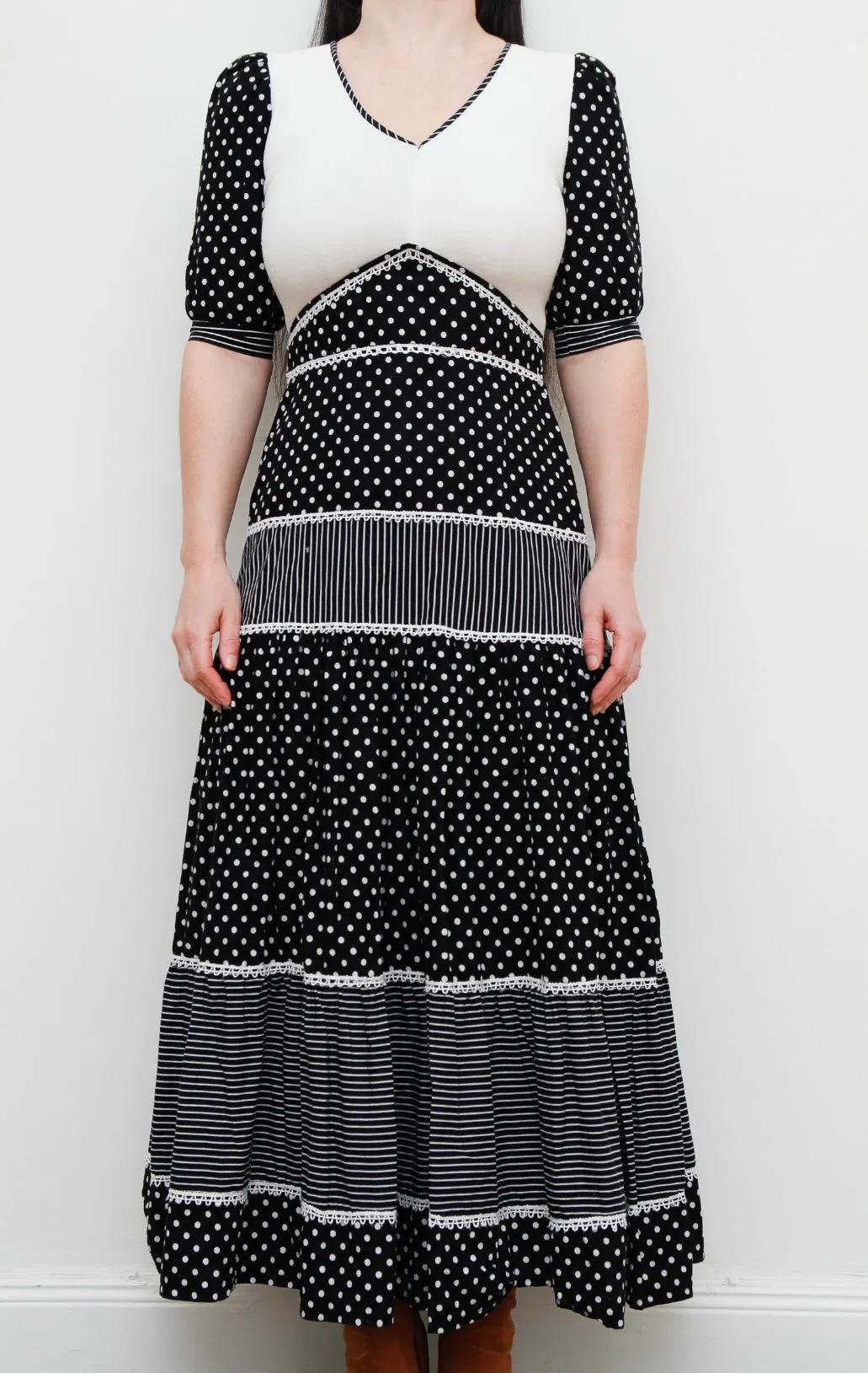 Vintage 70s Polkas and Velvet Maxi Dress