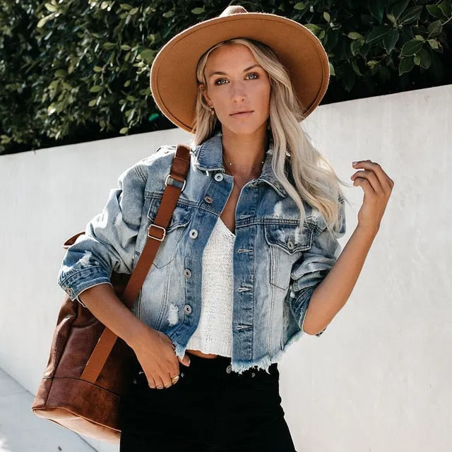 Vintage Distressed Short Denim Jacket