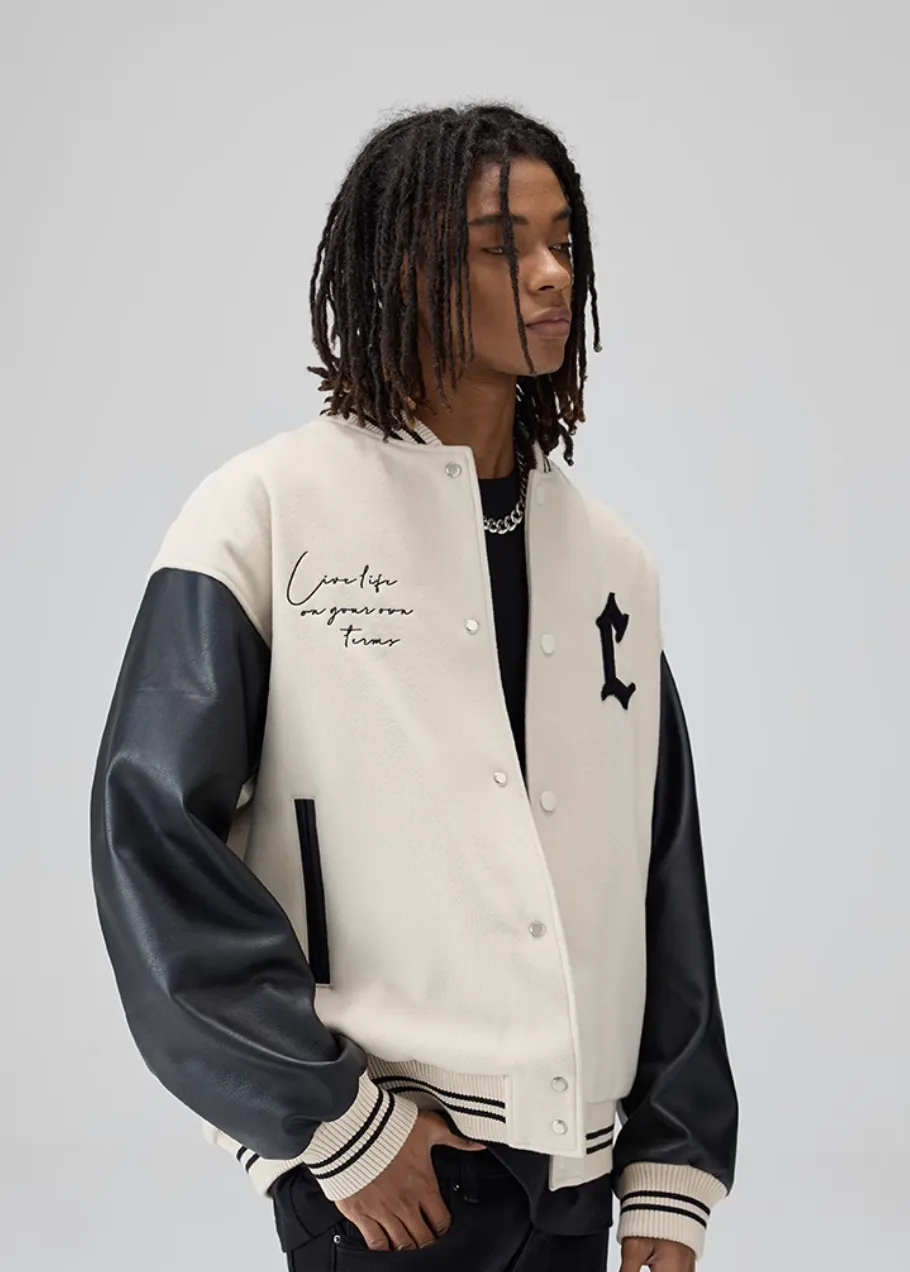 Vintage Embroidered Emblem Letter Baseball Jacket