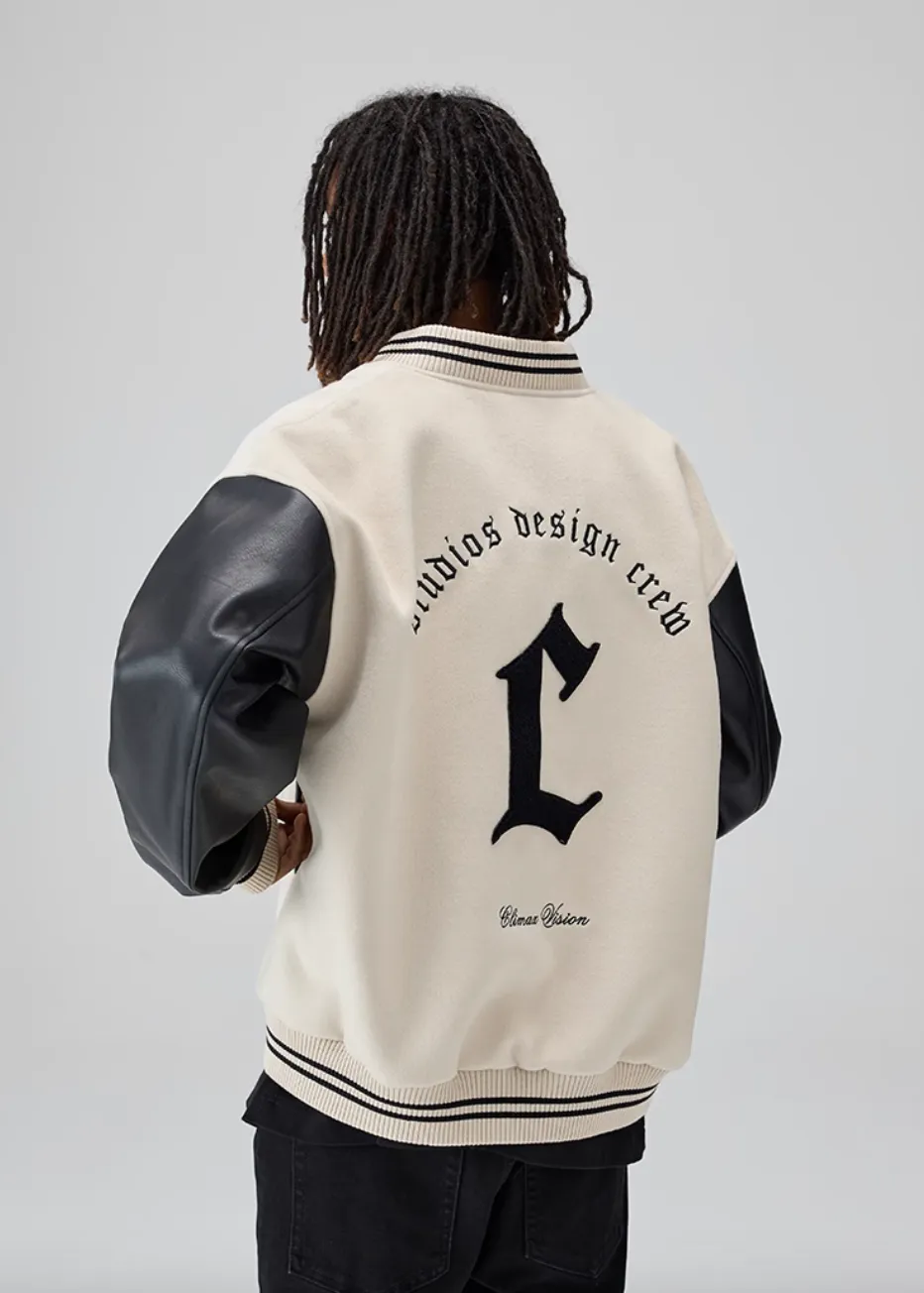 Vintage Embroidered Emblem Letter Baseball Jacket