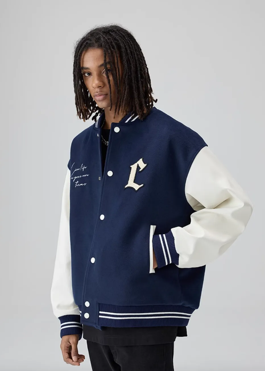 Vintage Embroidered Emblem Letter Baseball Jacket