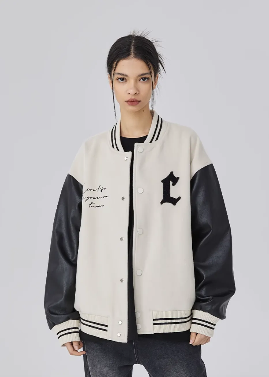 Vintage Embroidered Emblem Letter Baseball Jacket