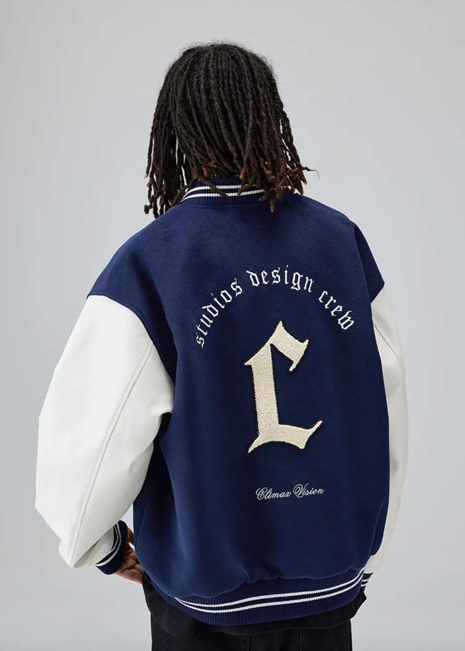 Vintage Embroidered Emblem Letter Baseball Jacket
