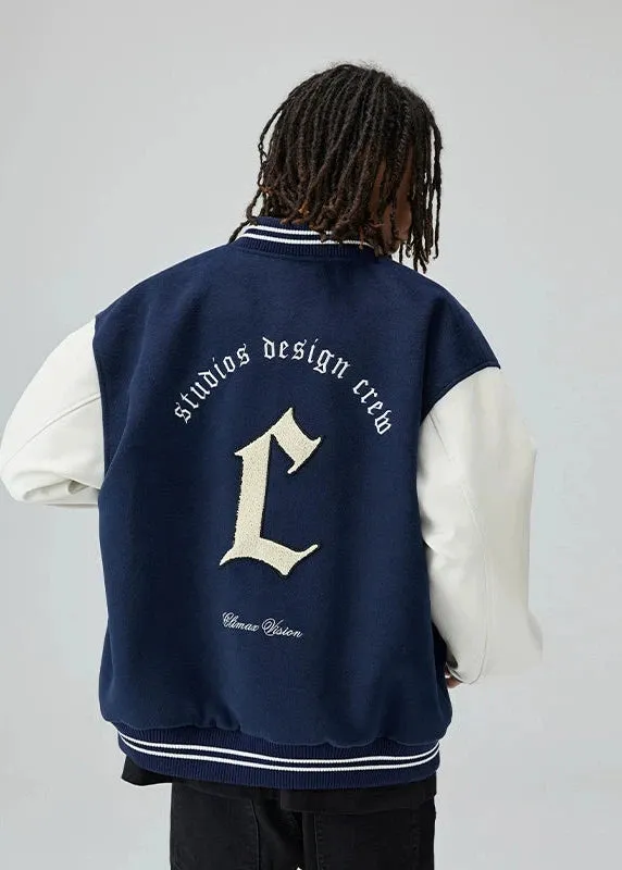 Vintage Embroidered Emblem Letter Baseball Jacket