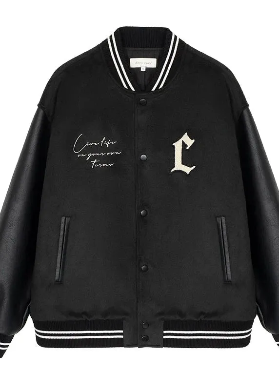 Vintage Embroidered Emblem Letter Baseball Jacket