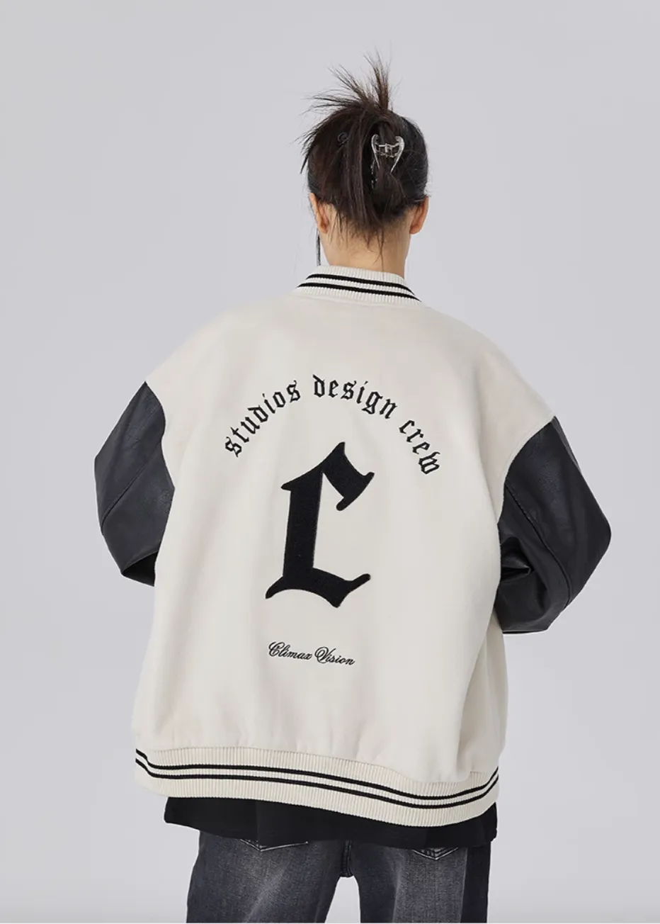 Vintage Embroidered Emblem Letter Baseball Jacket