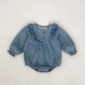Vintage Ruffle Denim Romper