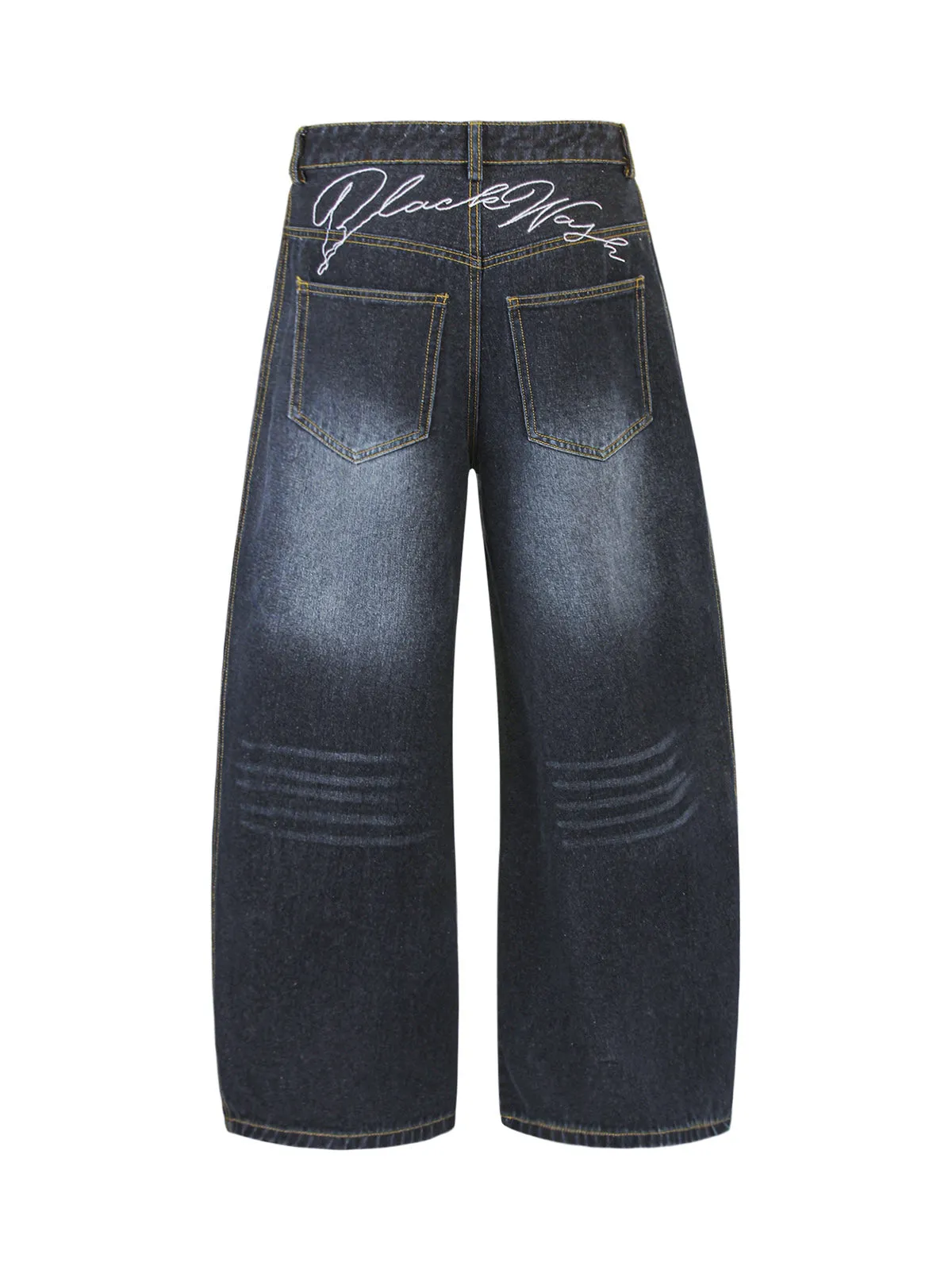 Washed Ripped Embroidered Scimitar Jeans