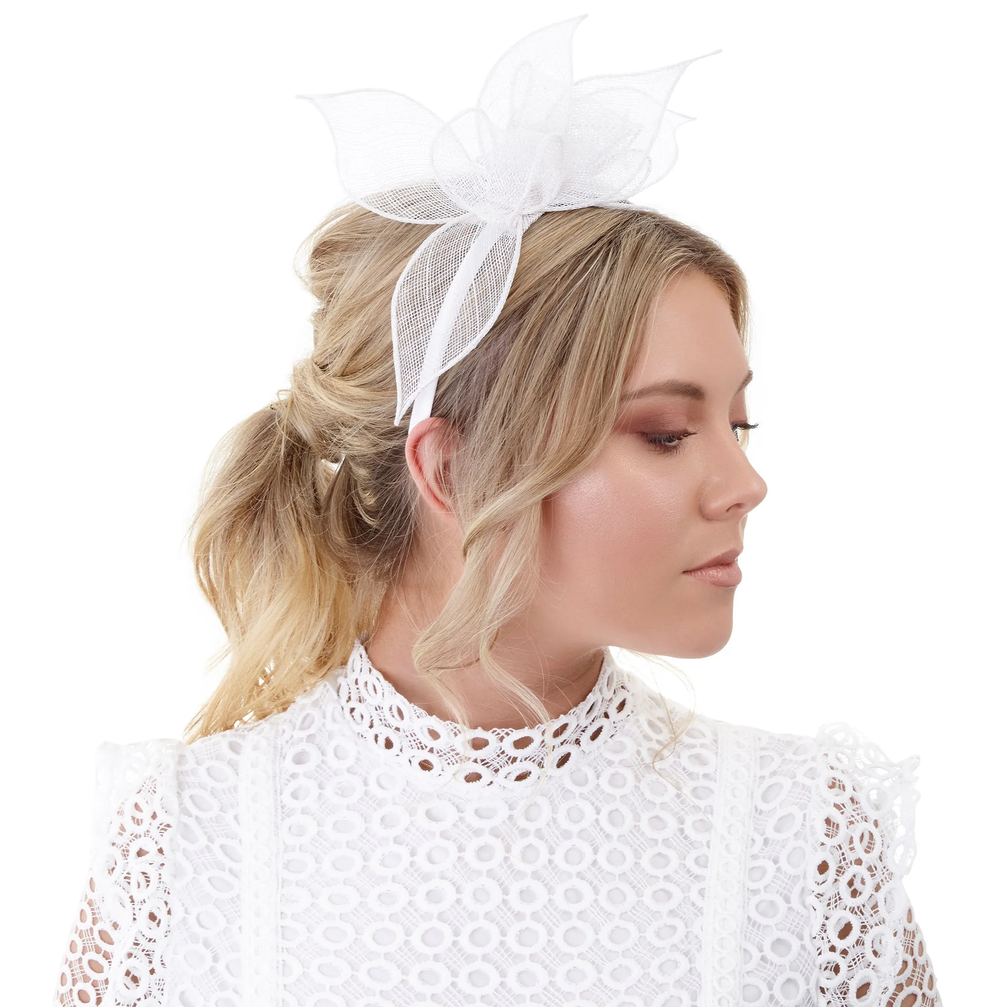 White Flower Leaf Headband