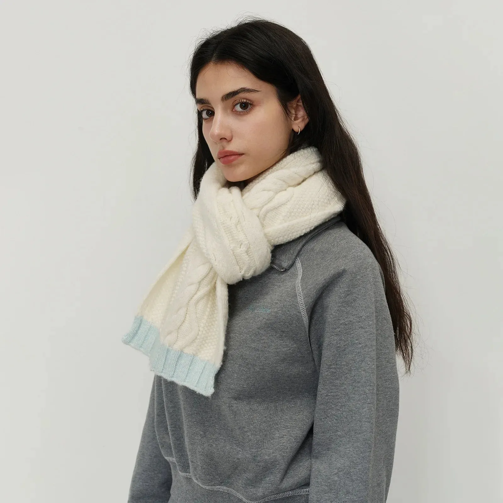 Winter Wool Blend Elegant Minimalist Two Color Splicing Scarf