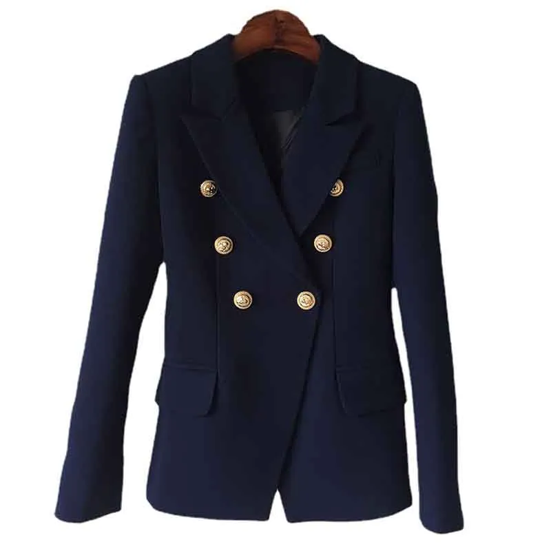 Women's Coats & Jackets Navy Blue Plus Size Gold Buttons Jacket