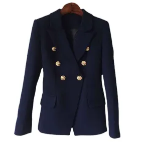 Women's Coats & Jackets Navy Blue Plus Size Gold Buttons Jacket