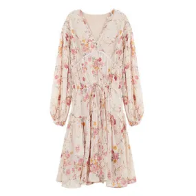 Women's Summer Boho Floral Chiffon Printing V-Neck Short Casual Party Dress