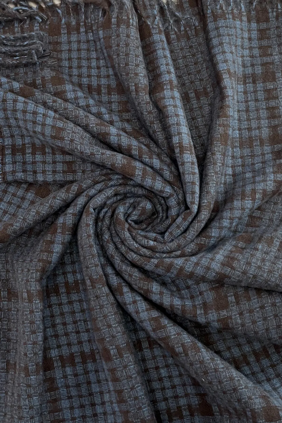 Woven Textured Check Blanket Tassel Scarf