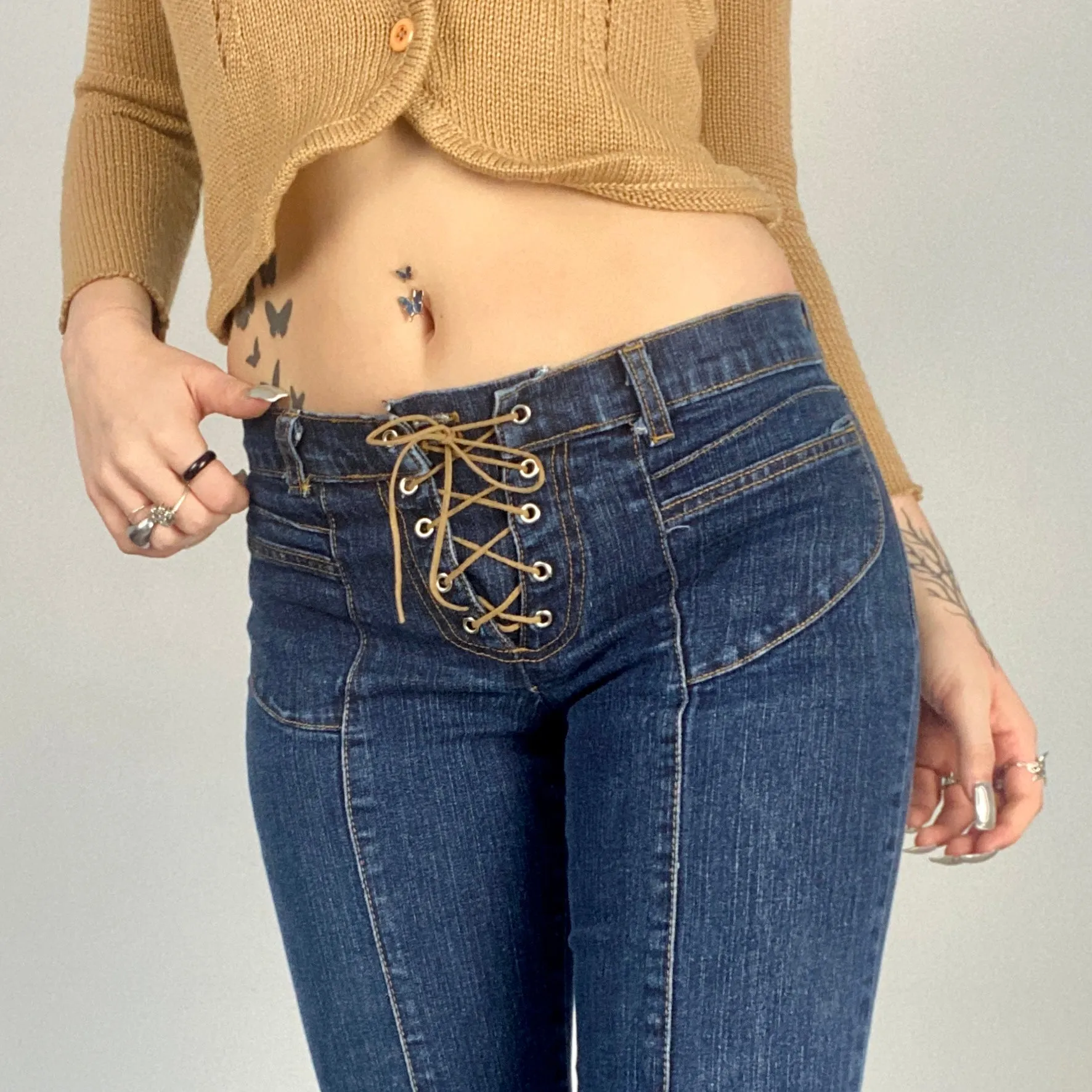 Y2k Lace Up Denim Flares