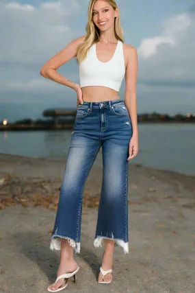 Zenana Mid Rise Straight Raw Hem Denim Jeans