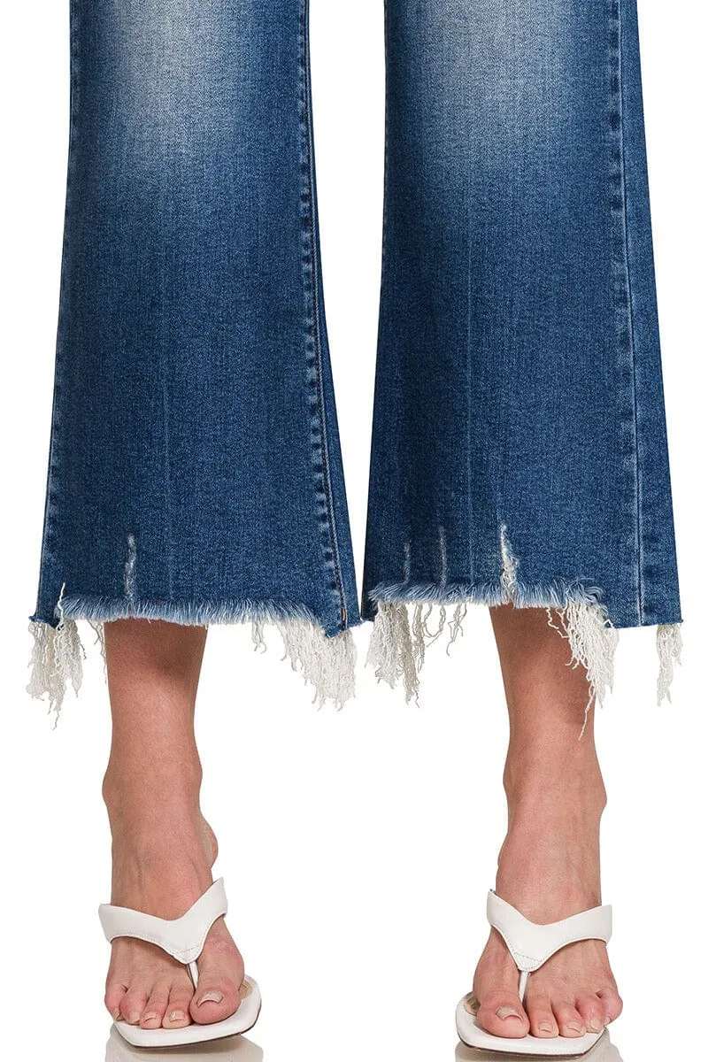 Zenana Mid Rise Straight Raw Hem Denim Jeans