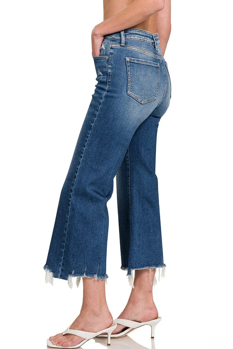 Zenana Mid Rise Straight Raw Hem Denim Jeans