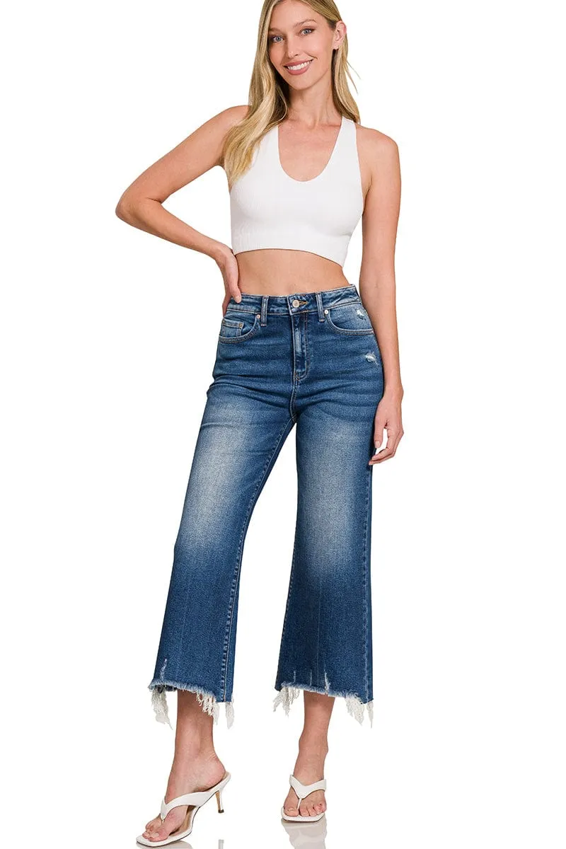Zenana Mid Rise Straight Raw Hem Denim Jeans